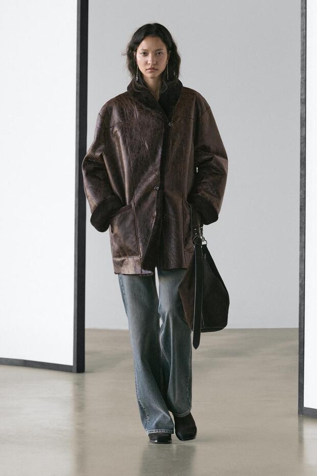 Crackled finish mouton coat - 1