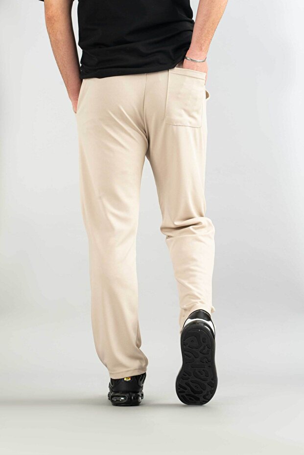 Men's Elastic Corded Jogger Trousers Beige - 7