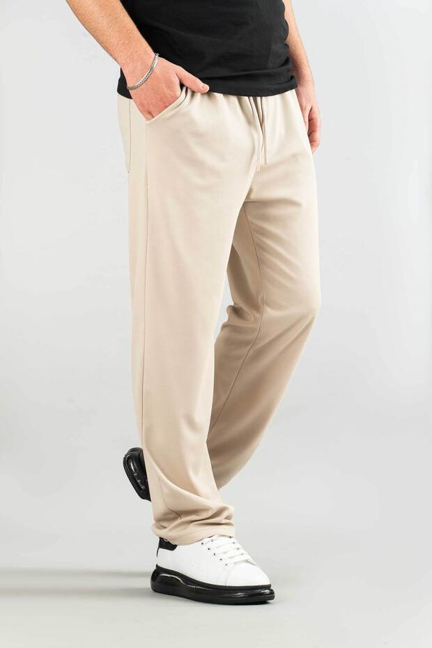 Men's Elastic Corded Jogger Trousers Beige - 6