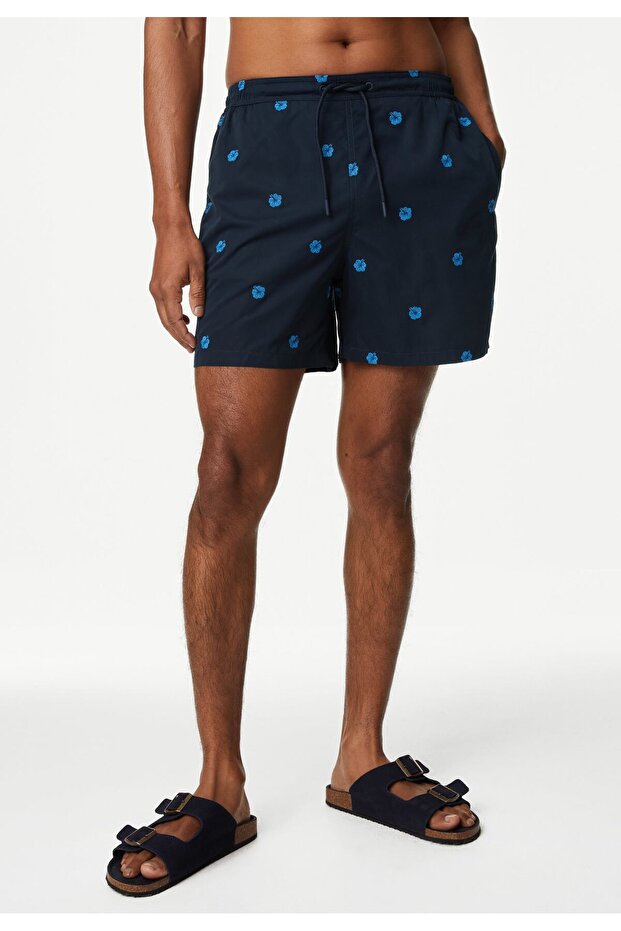 İşleme Detaylı Quick Dry Deniz Şortu - 5