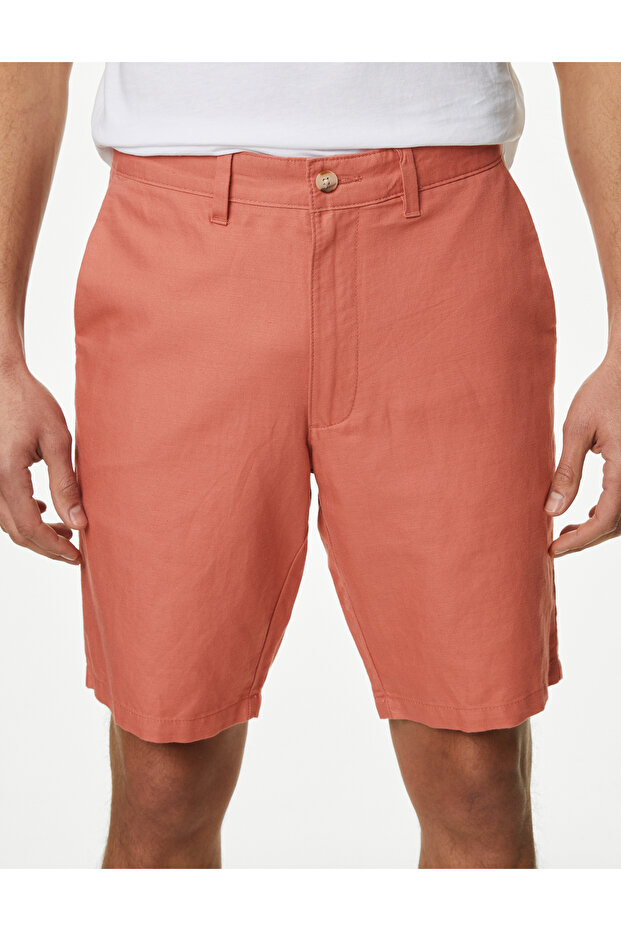 Regular Fit Keten Chino Şort - 3