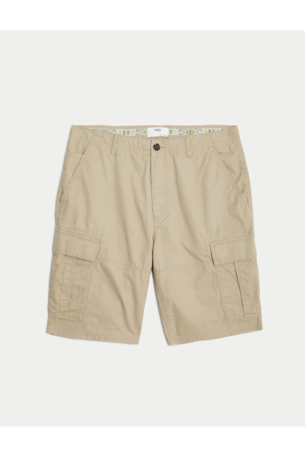 Saf Pamuklu Regular Fit Kargo Şort - 6