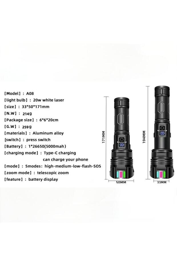 Rechargeable LED Flashlights, Super Bright Zoomable Flashlight with 5 Modes, with LCD display - 7