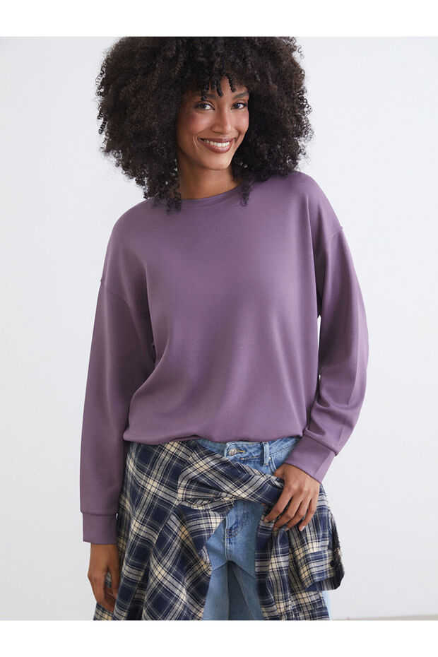 Alita City Farkıyla Xside Purple Oval Collar Oversized Women's Sweatshirt