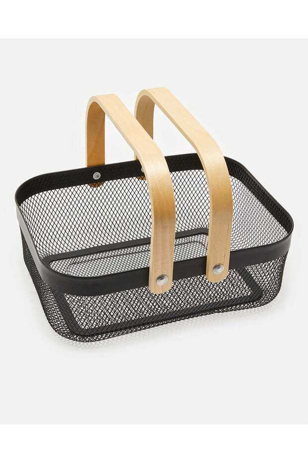 Black Rectangle Basket With Handle - 1