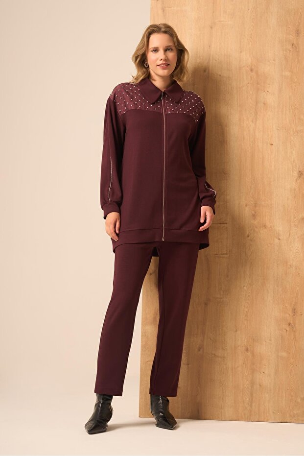 Women's Comfortable Fit Stone Set Plum 30938