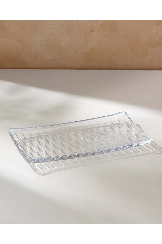 طبق مستطيل من الزجاج الشفاف - 1