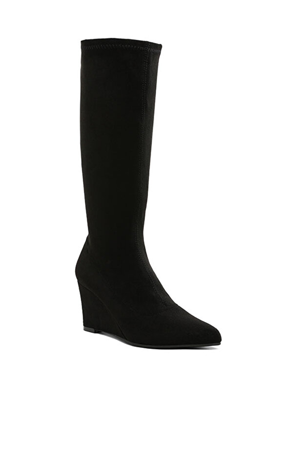 Women Microfiber Wedge Heel Boots in Black