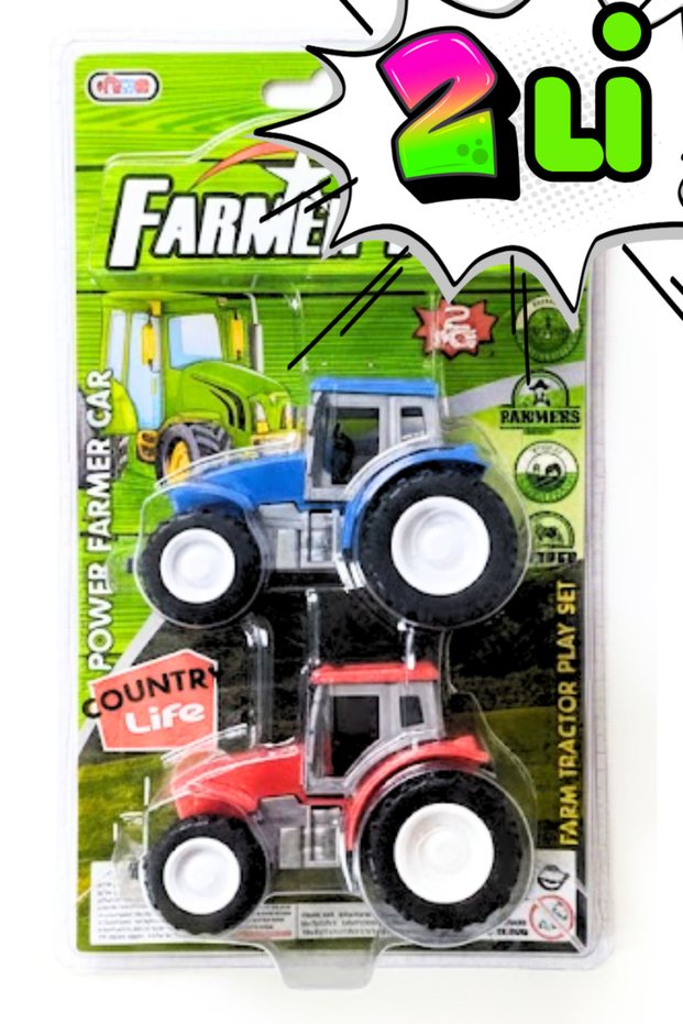 Set of 2 Frictional Toy Tractors and Construction Vehicles - Plastic Farm Vehicle Toys (Ages 3+)
