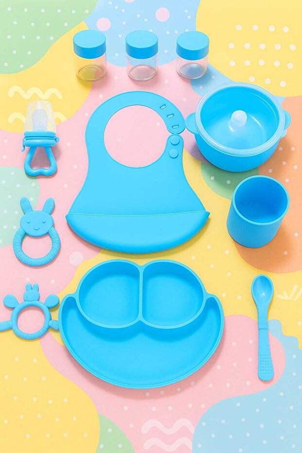 Baby Feeding Set Blue 11 Piece Silicone Food Set – Bpa-Free