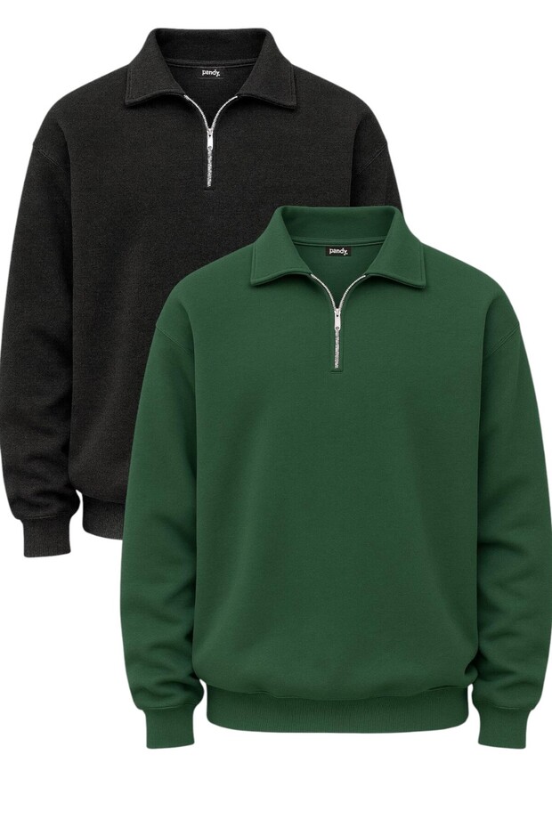 2-Pack Three Thread Compact Polo Neck 100% Cotton O Oversized Sweatshirt
