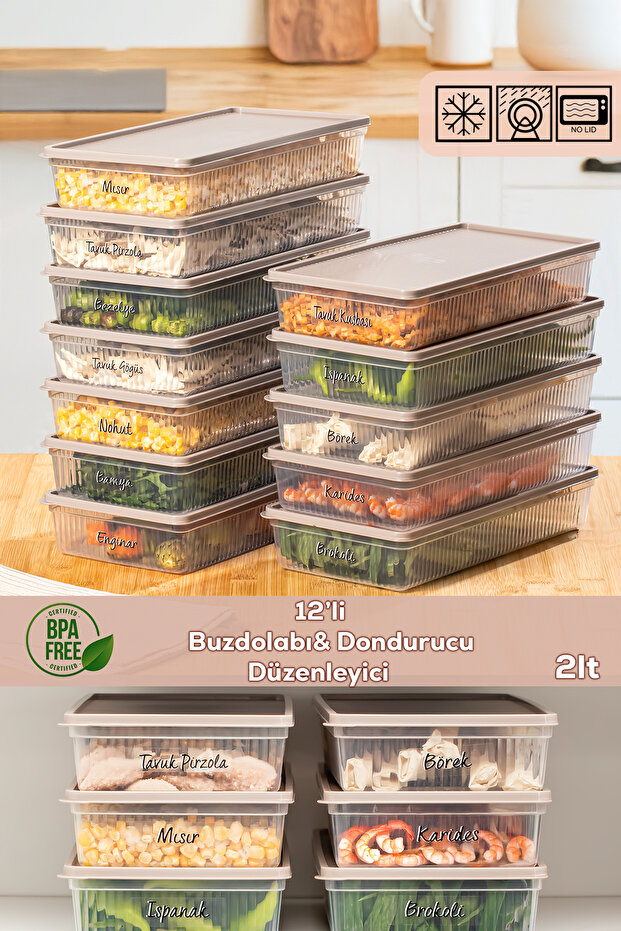 5311 12-Piece Refrigerator and Freezer Organizer Microwave Deep Freezer Icebox Storage Container