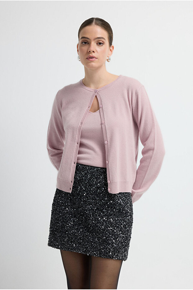 Düğmeli Yün Triko Hırka - 5