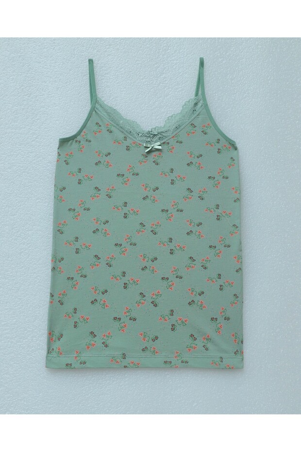Floral Patterned Lace Strap Tank Top - Çağla Y.
