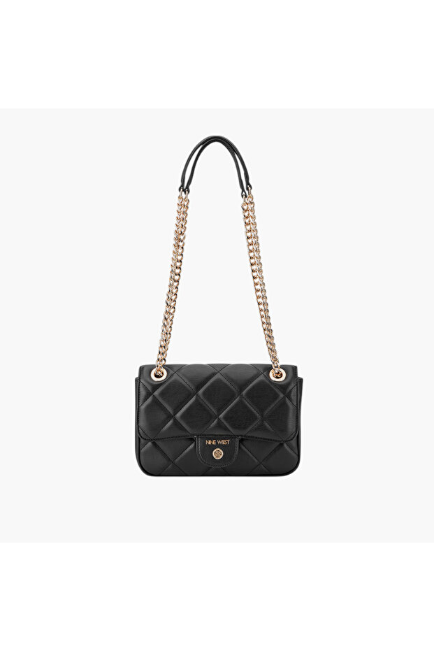 Quilted Crossbody Bag with Chain Strap and Button Closure