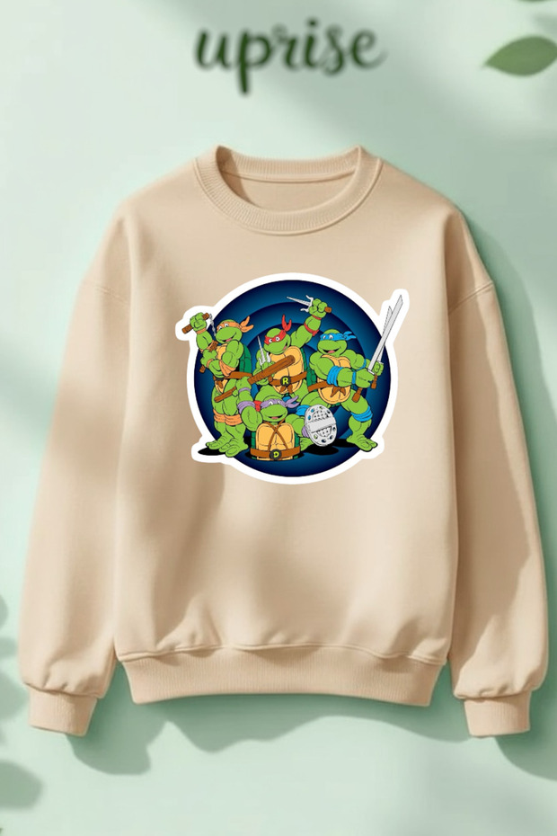 Turtle Printed Cotton 3 Thread Crew Neck O Oversized Sweatshirt