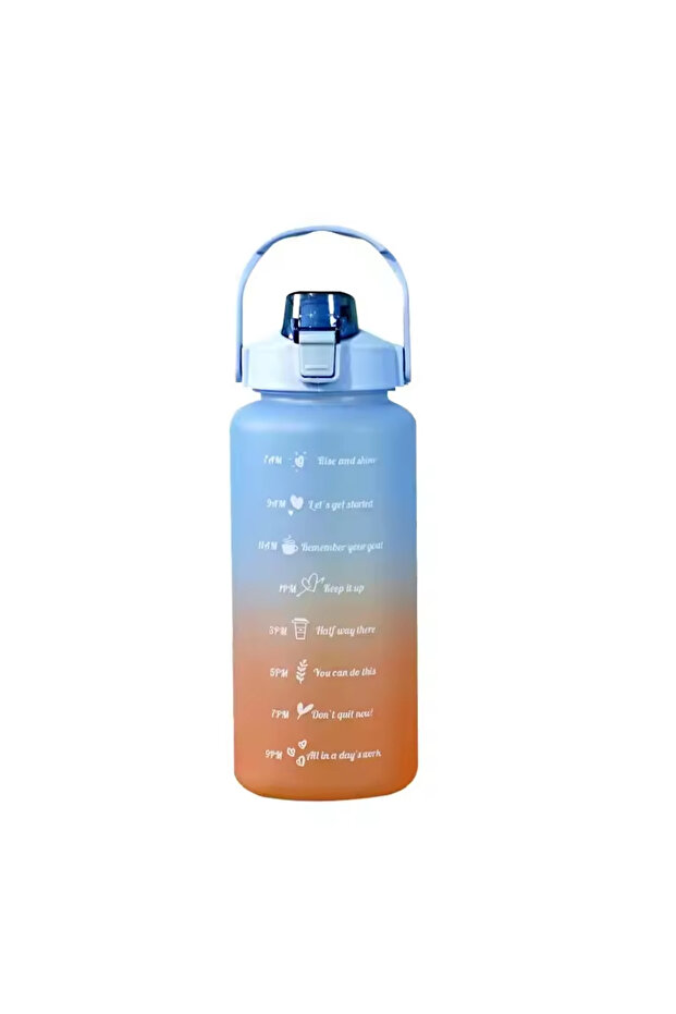 Extra large water bottle with straw, lid lock system, 2000 ml, time marker with messages - 1