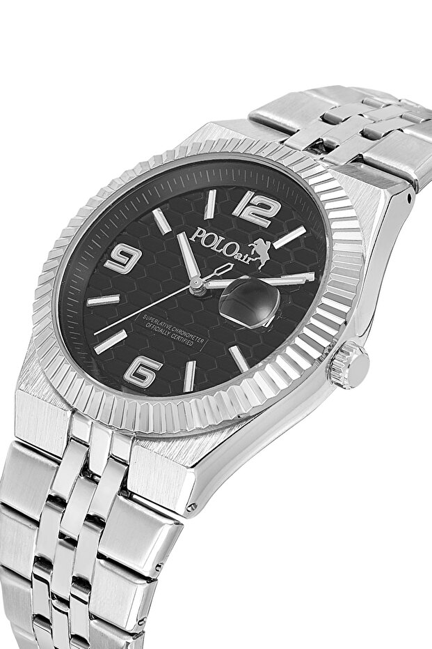 Double Clip Lens Calendar Men's Wristwatch Silver Black Color Pl-7030E6X