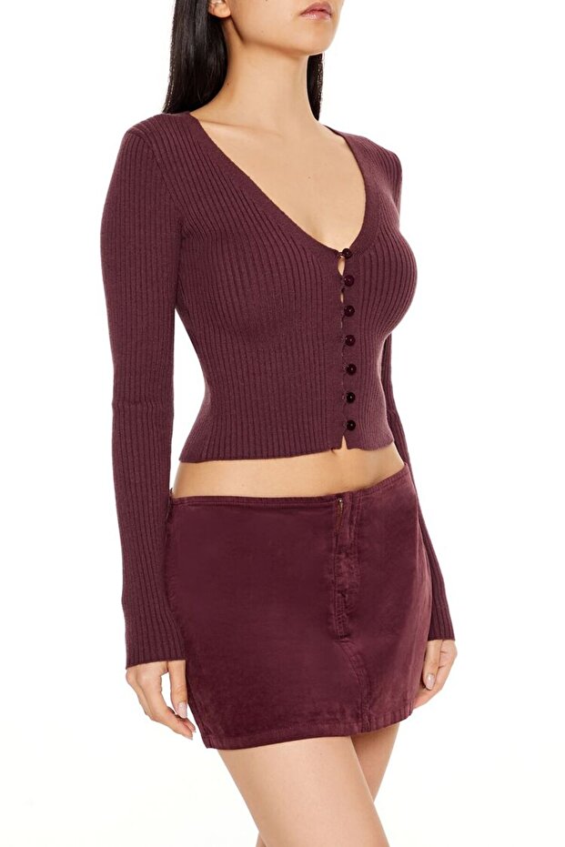 Crop Düğmeli Hırka - 1