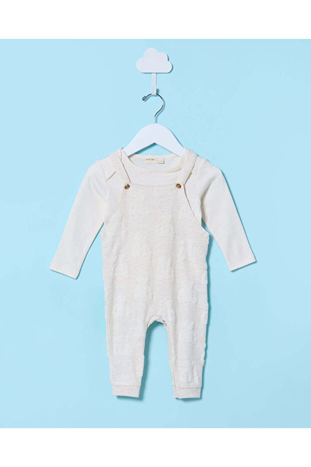 Baby Beige Jacquard Dungaree Set (2 Piece)