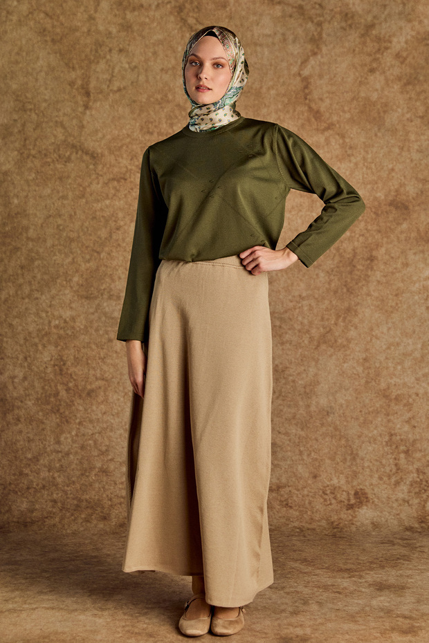 Parçalı Yırtmaçlı Triko Bluz - 2