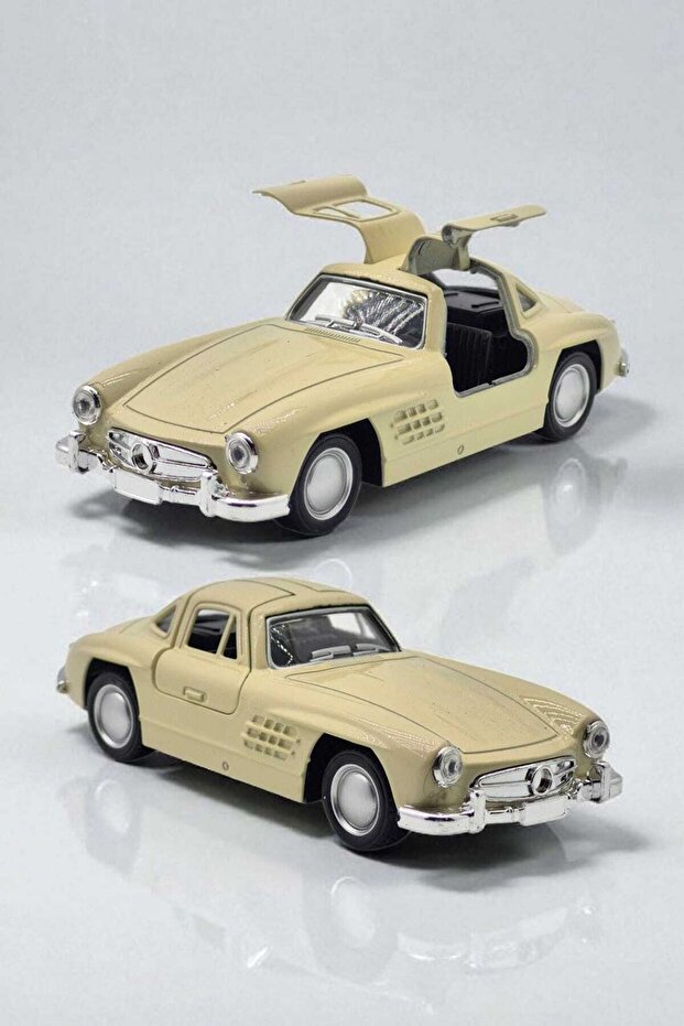 Classic Metal Pull Back Toy Model Car Mercedes-Benz 300Sl – Opening Seagull Wing Doors (Beige)