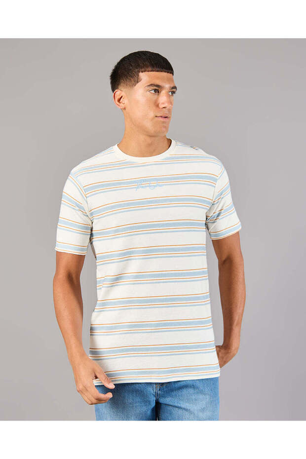 Men White Striped T-Shirt