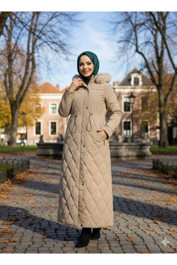 Women's New Season Fully Padded Hooded Nova Fabric Young Sports Long Coat Overcoat 11.75Kmk