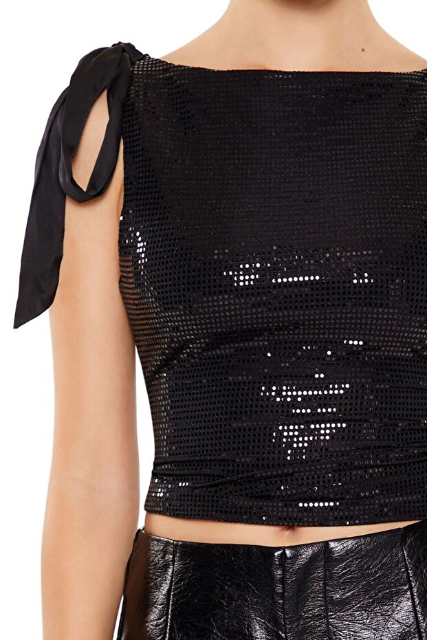 Pul Payetli Kurdeleli Bluz - 5