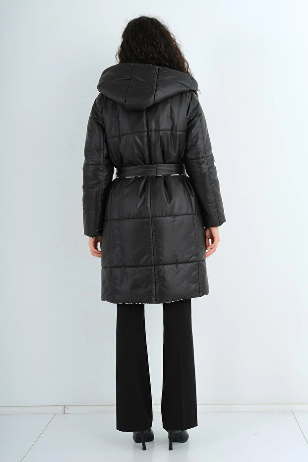 Leopar Astarlı Kapşonlu Şişme Basic Mont - 2