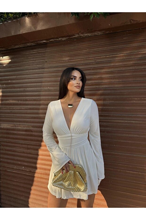 İspanyol Kol V Yaka Şortetek Elbise - 2