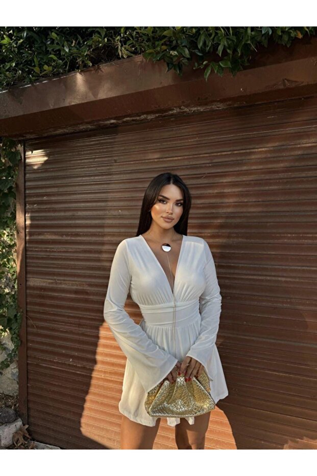 İspanyol Kol V Yaka Şortetek Elbise - 3