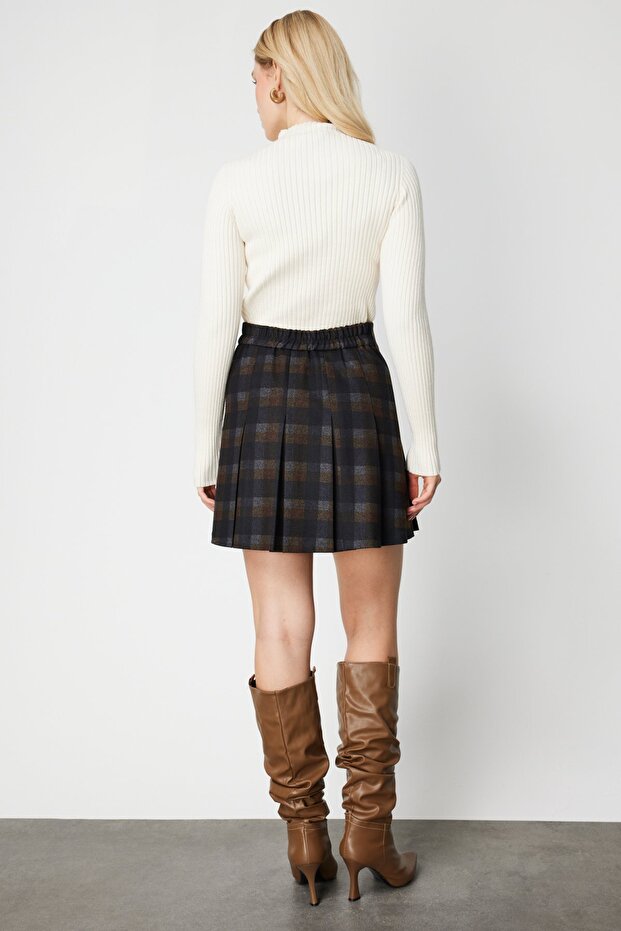 Ekoseli Piliseli Mini Etek - 5