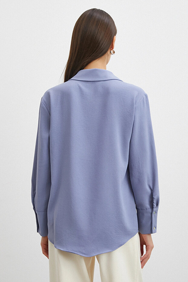 Basic Polyester Gömlek İndigo - 6