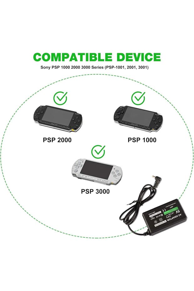 PSP Replacement Charger AC Adapter EU Plug - Compatible with Sony PSP 1000/2000/3000