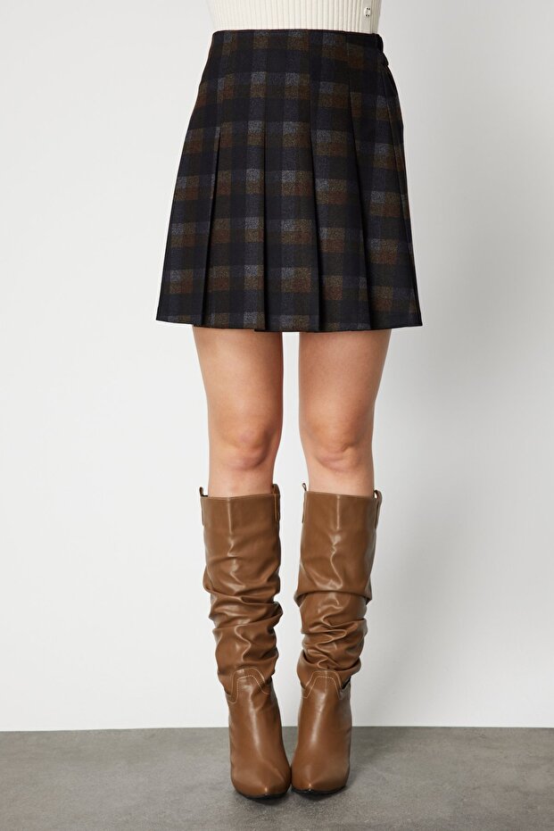 Ekoseli Piliseli Mini Etek - 3