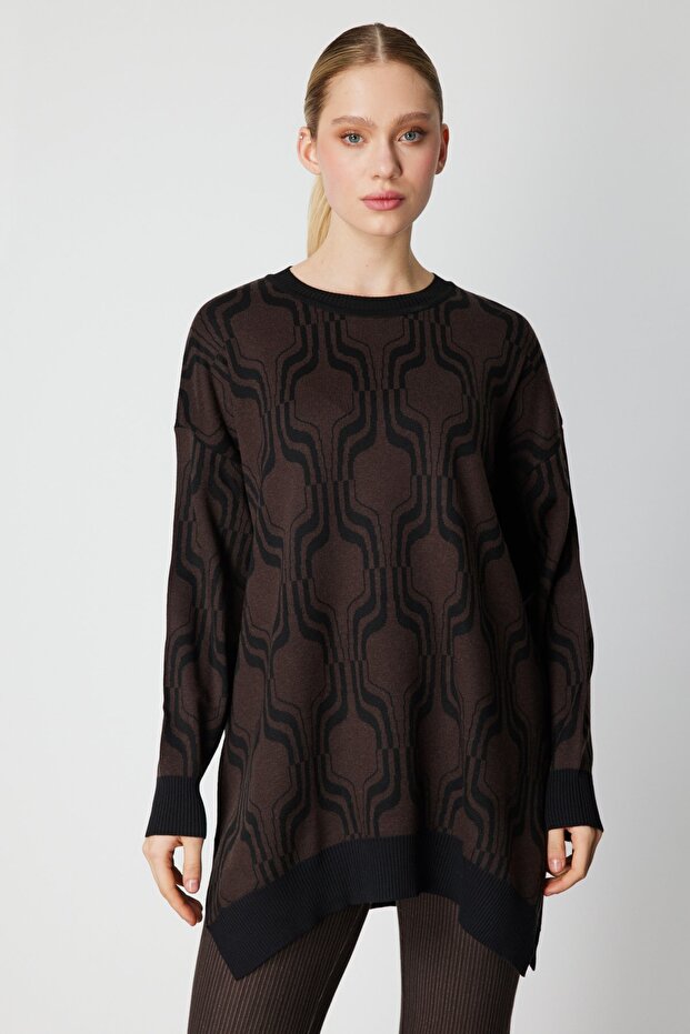 سترة تريكو طويلة منقوشة - 1