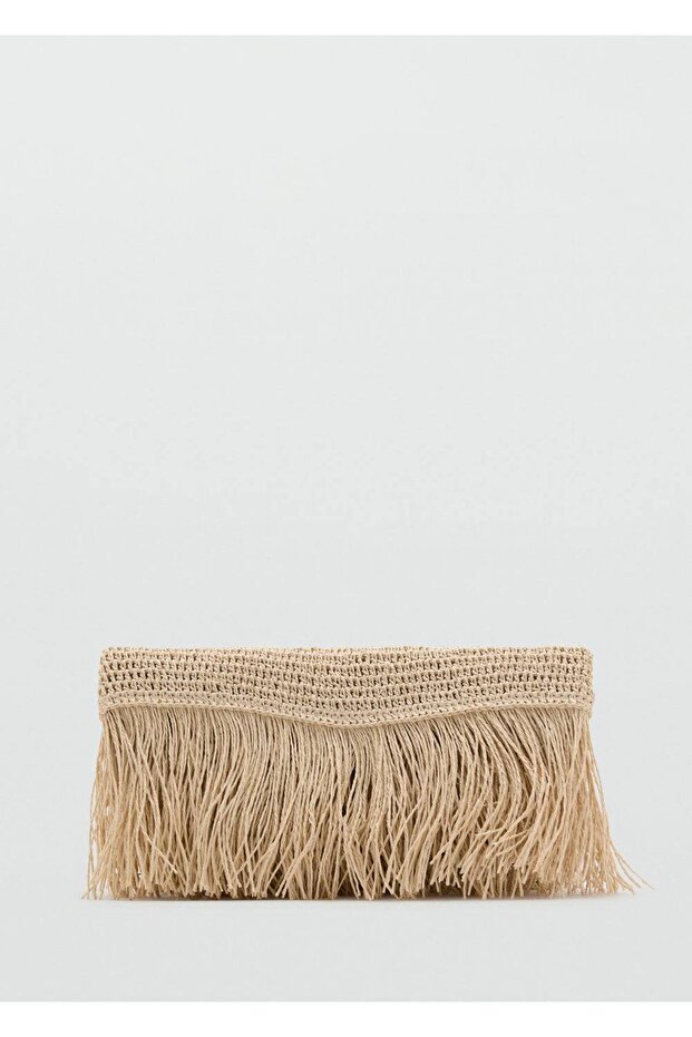 Püsküllü doğal elyaf el çantası - 3