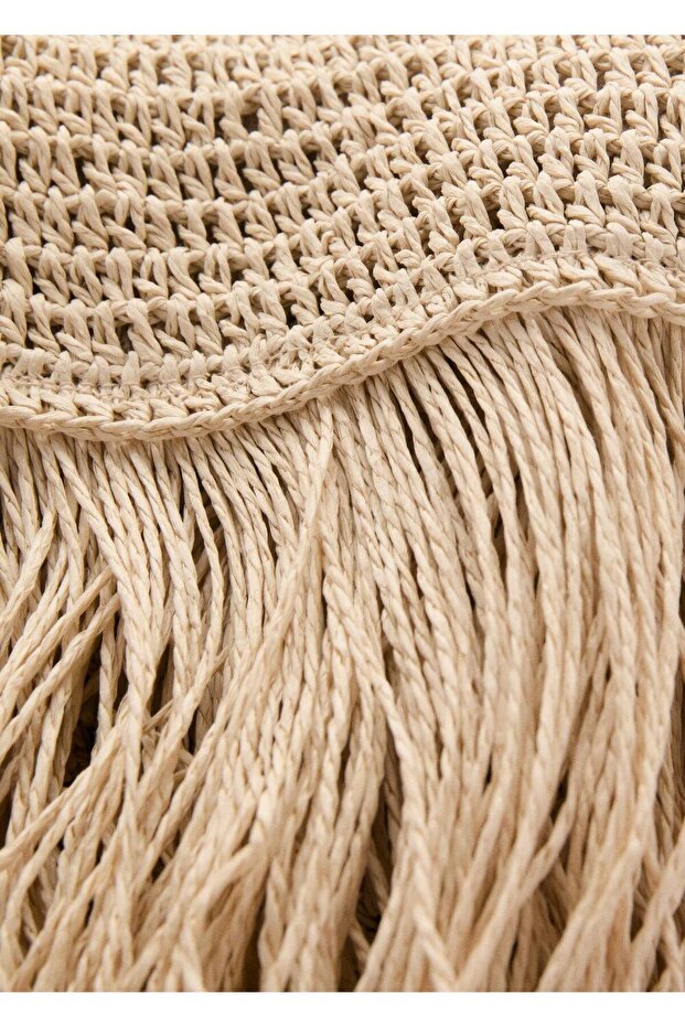 Püsküllü doğal elyaf el çantası - 6