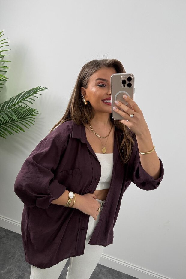 Düşük Omuzlu Kumaş Oversize Gömlek - 3