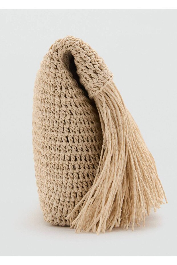 Püsküllü doğal elyaf el çantası - 4
