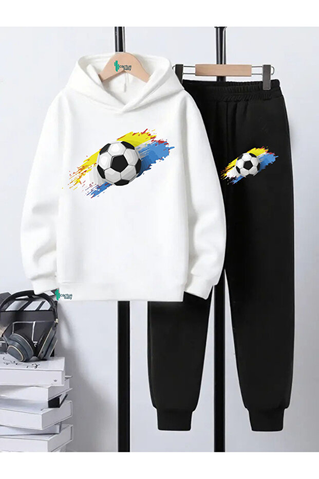 Hooded Sweatshirt Children's Bottom Top Set 3 Thread Cotton Football