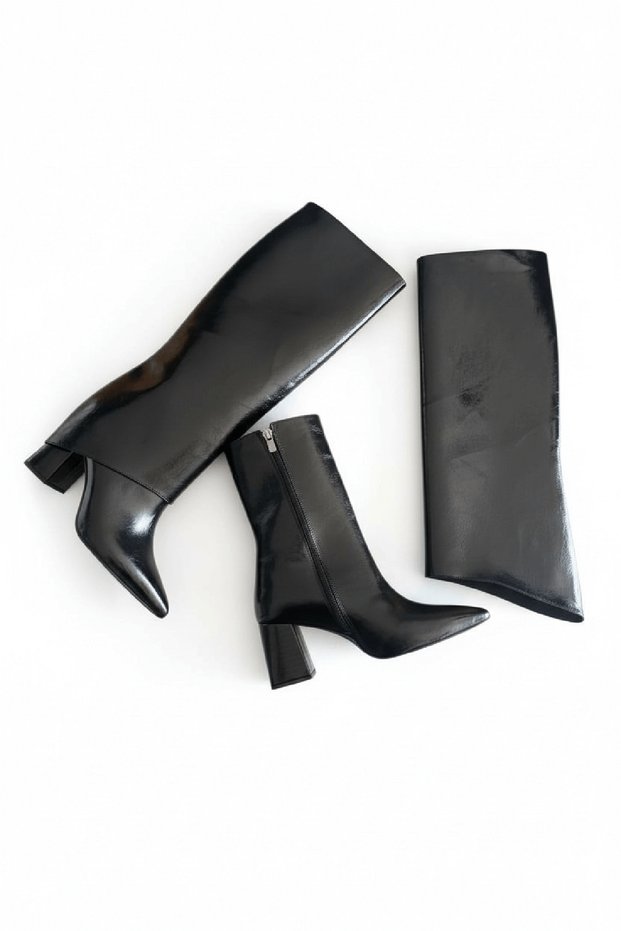 Rapit Black Patent Leather Slip-On Boots (8 cm Heel Height) Daily Use Boots and Boots
