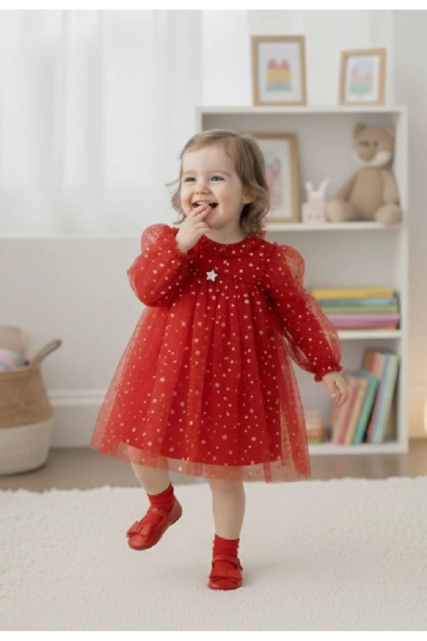 Baby Girl Dress Starry Tulle Cotton Lined Birthday and Party Dress