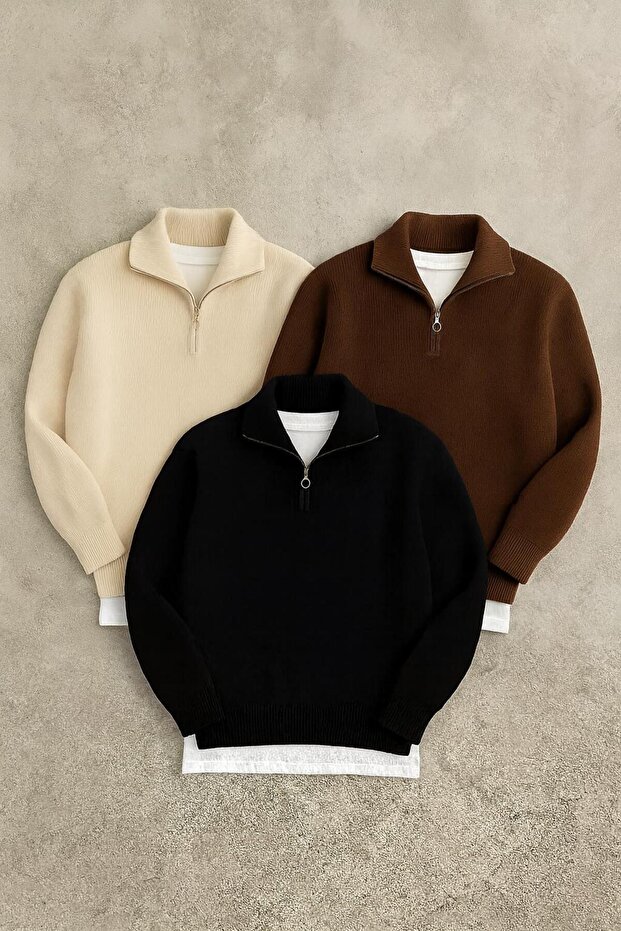 3-Pack Men's Half-Zip Collar Knitwear Sweater