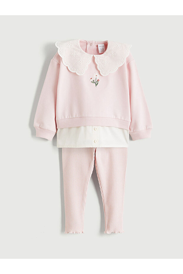 Pink Peter Pan collar Baby Girl Sweatshirt and Leggings