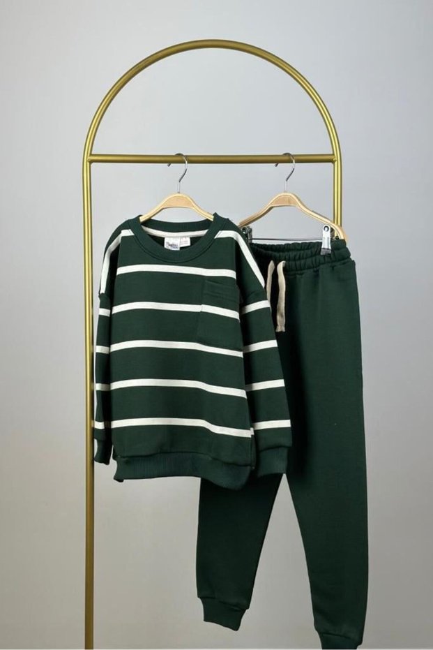 Crew Neck Long Sleeve Boys' Striped Sweatshirt and Sweatpants 2-Piece Set