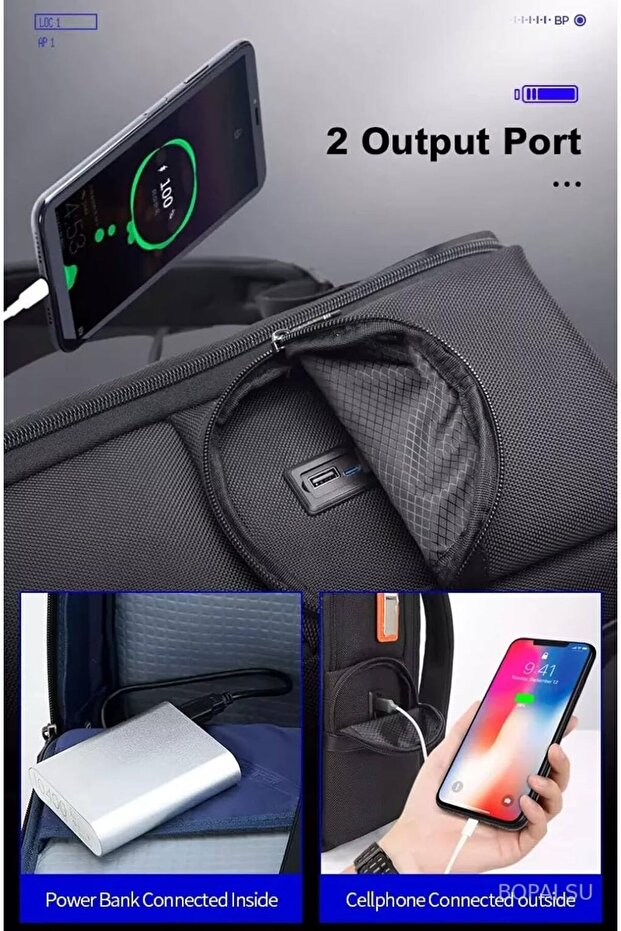 Travel Backpack for Men, Blue — Integrated USB-A & Type-C, Fits 15.6" Laptop