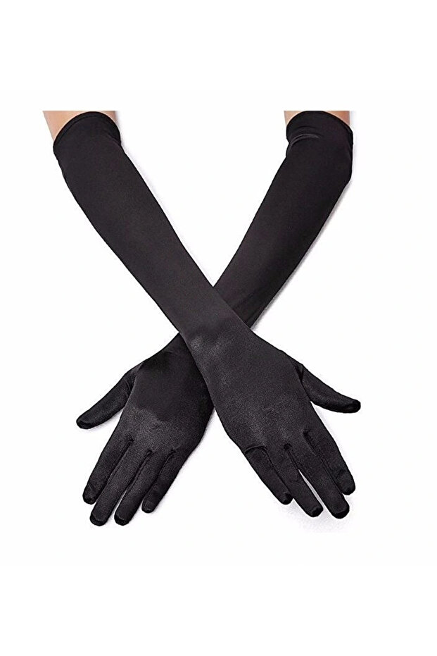Harmonyaura Black Color Lycra Elbow Length Fabric Gloves 40 cm