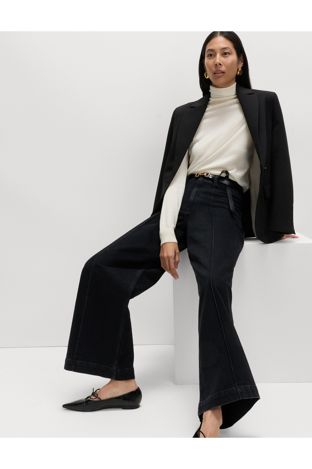 Dikişli Geniş Paça Jean - 5